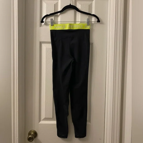 NEW Nike Pro 365 Women's High-Waisted 7/8 Mesh Panel Leggings, Black/Volt/White - Picture 7 of 13